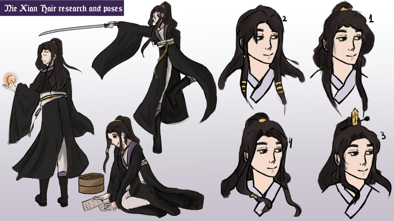 Nie Xian hair research and Poses